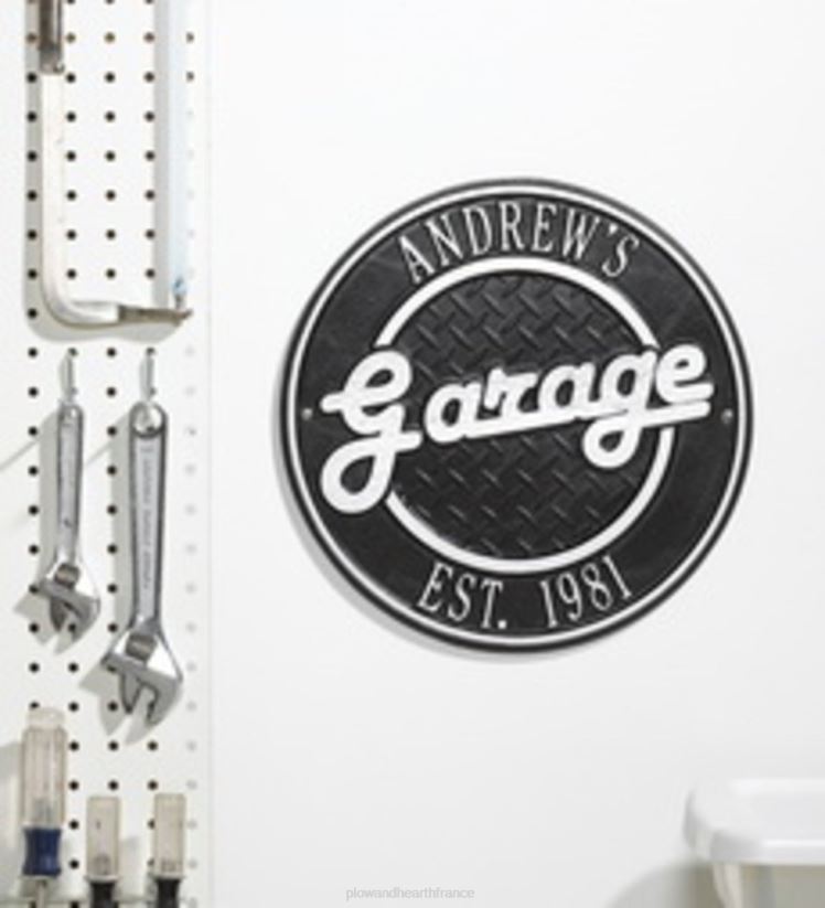 Plow & Hearth cour et jardin enseigne de garage rétro ronde personnalisée en fonte d'aluminium - noire 0BNZ718
