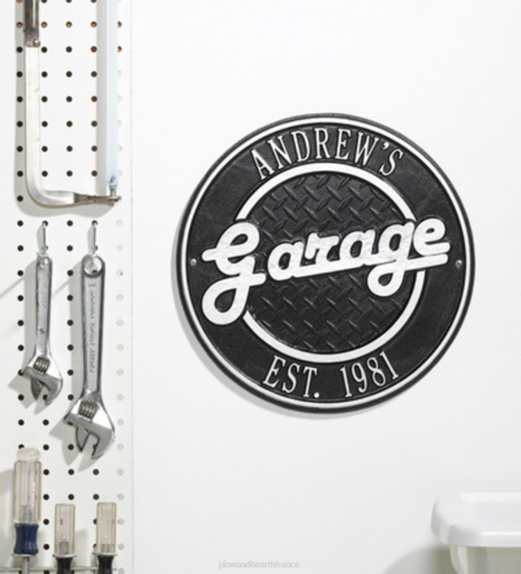 Plow & Hearth cour et jardin enseigne de garage rétro ronde personnalisée en fonte d'aluminium - noire 0BNZ718