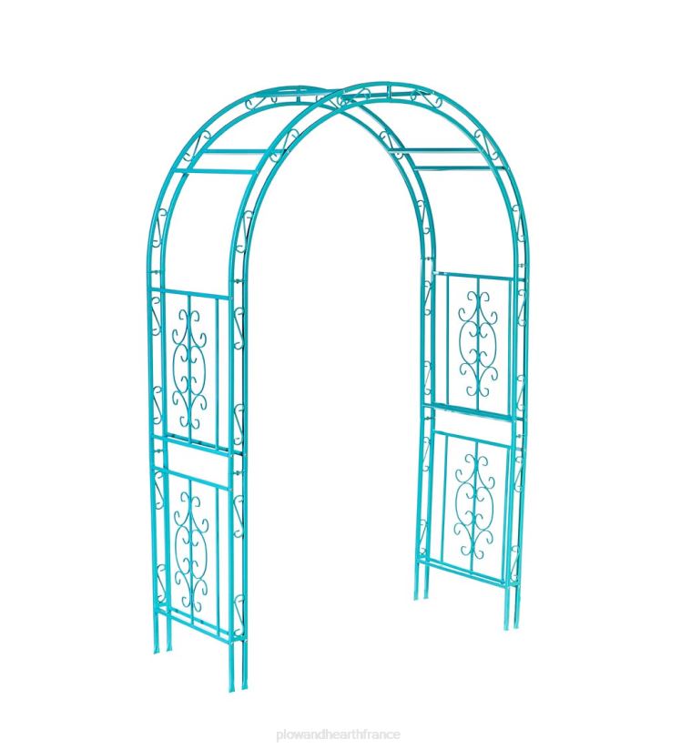 Plow & Hearth cour et jardin Tonnelle de jardin en métal à volutes montebello colorées - bleu côtier 0BNZ660