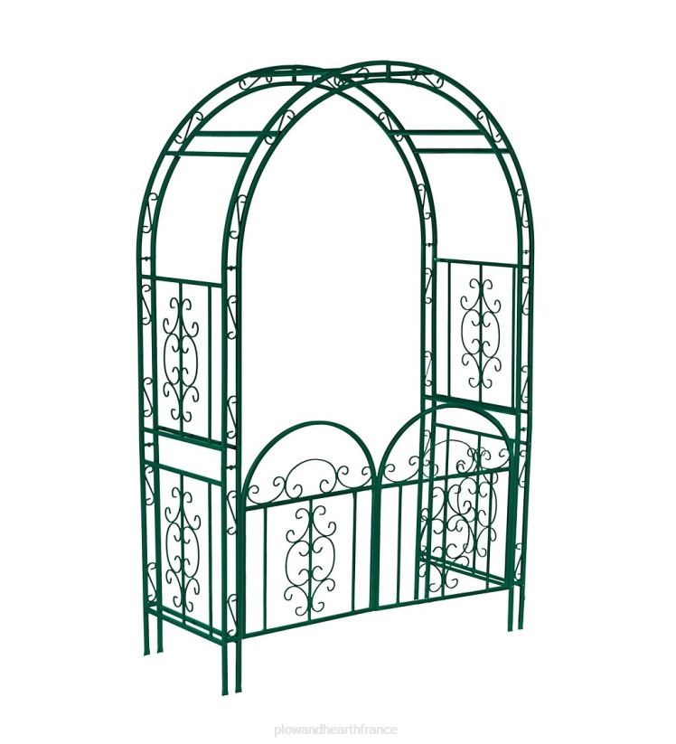 Plow & Hearth cour et jardin tonnelle de jardin en métal à volutes montebello colorées avec portail - vert 0BNZ663
