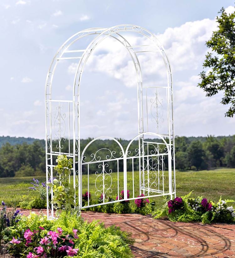Plow & Hearth cour et jardin tonnelle de jardin en métal à volutes montebello colorées avec portail - vert 0BNZ663
