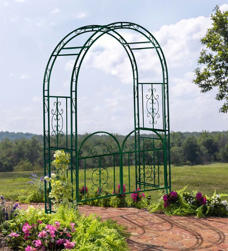Plow & Hearth cour et jardin tonnelle de jardin en métal à volutes montebello colorées avec portail - vert 0BNZ663
