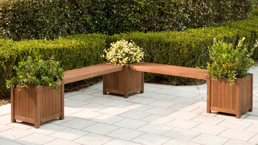 Plow & Hearth cour et jardin treillis d'écran d'intimité configurables en eucalyptus extérieur, jardinière/siège et banc 0BNZ655