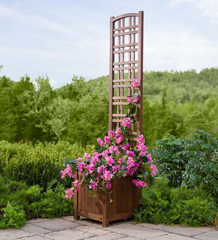 Plow & Hearth cour et jardin treillis d'écran d'intimité configurables en eucalyptus extérieur, jardinière/siège et banc 0BNZ655