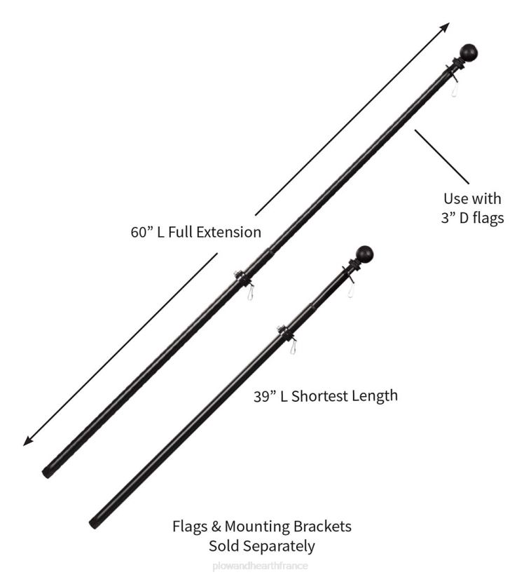 Plow & Hearth cour et jardin mât de drapeau de maison extensible en métal 0BNZ646