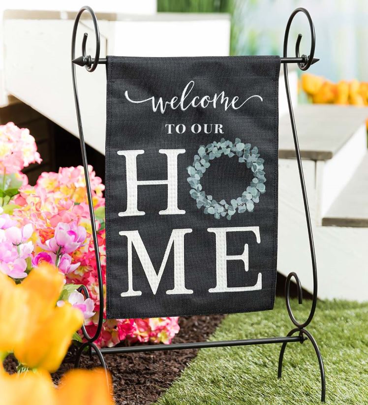 Plow & Hearth cour et jardin Drapeau de jardin en toile de jute d'eucalyptus "Bienvenue chez nous" 0BNZ575