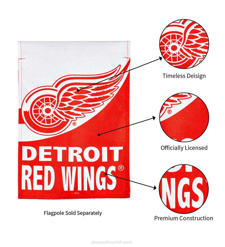 Plow & Hearth cour et jardin Drapeau de jardin en toile de jute de hockey de la LNH - Red Wings de Détroit 0BNZ613