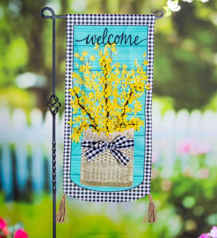 Plow & Hearth cour et jardin bannière de bienvenue du panier de forsythia 0BNZ557