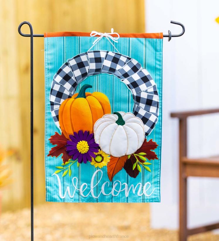 Plow & Hearth cour et jardin couronne d'automne et drapeau de jardin en lin à carreaux de buffle 0BNZ568