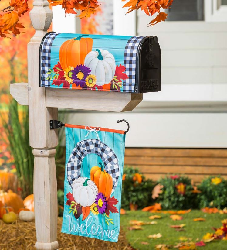 Plow & Hearth cour et jardin couronne d'automne et drapeau de jardin en lin à carreaux de buffle 0BNZ568