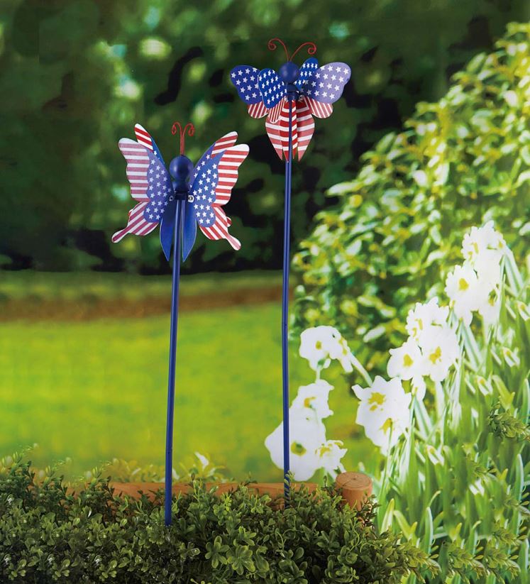 Plow & Hearth cour et jardin drapeau américain, pieu de jardin ailé tournant - libellule 0BNZ271
