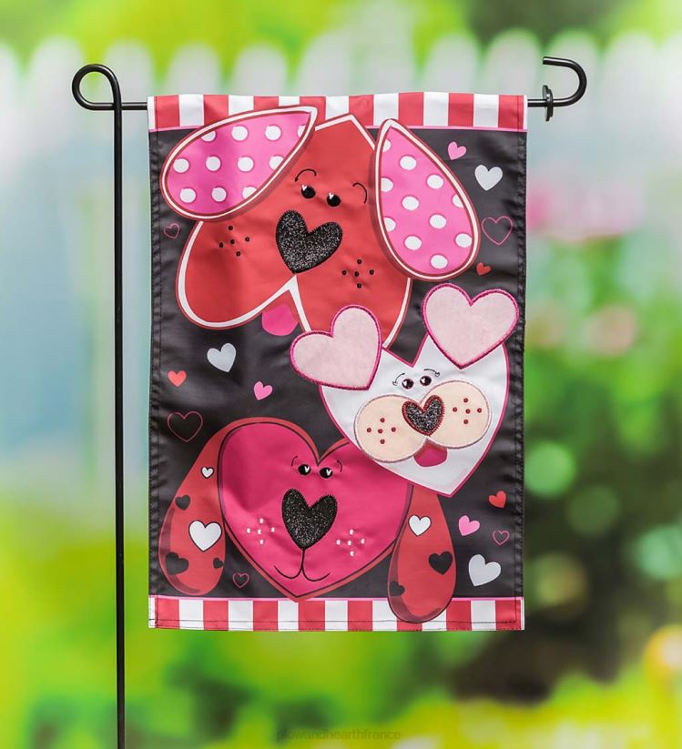 Plow & Hearth cour et jardin drapeau de jardin appliqué amour chiot 0BNZ573