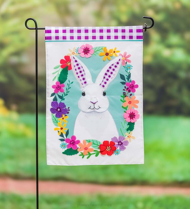 Plow & Hearth cour et jardin drapeau de jardin appliqué en forme de lapin vichy 0BNZ595