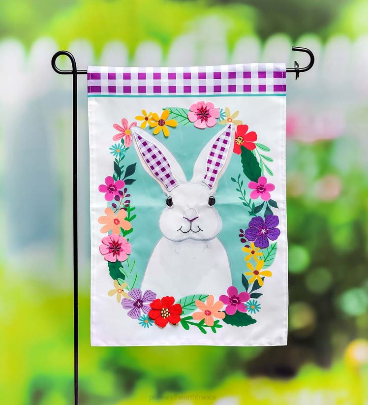 Plow & Hearth cour et jardin drapeau de jardin appliqué en forme de lapin vichy 0BNZ595