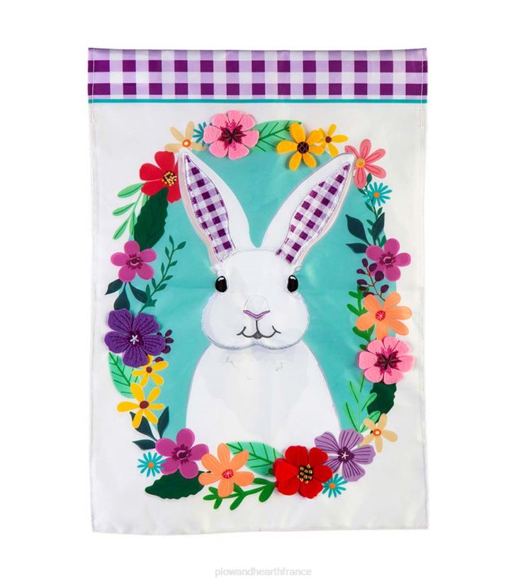 Plow & Hearth cour et jardin drapeau de jardin appliqué en forme de lapin vichy 0BNZ595