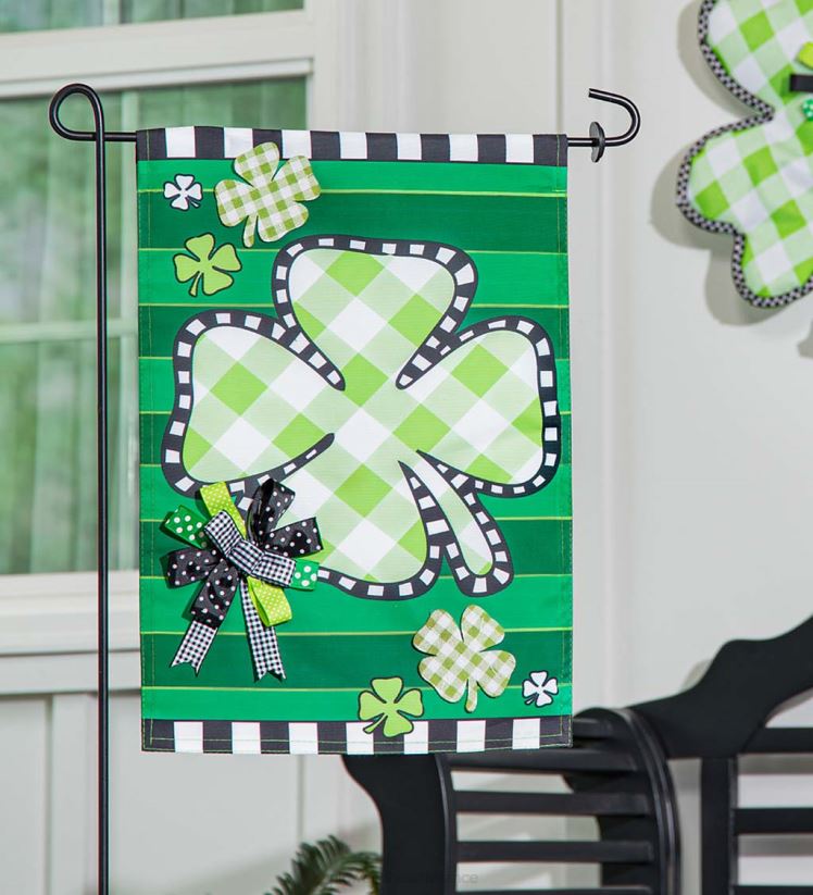 Plow & Hearth cour et jardin drapeau de jardin en applique trèfle vichy 0BNZ556