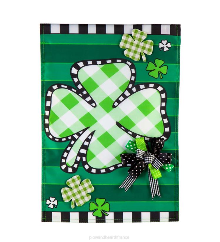 Plow & Hearth cour et jardin drapeau de jardin en applique trèfle vichy 0BNZ556