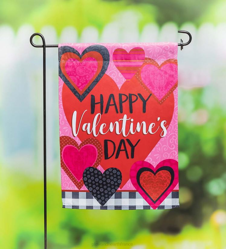 Plow & Hearth cour et jardin drapeau de jardin en daim coeurs de Saint-Valentin à motifs 0BNZ551