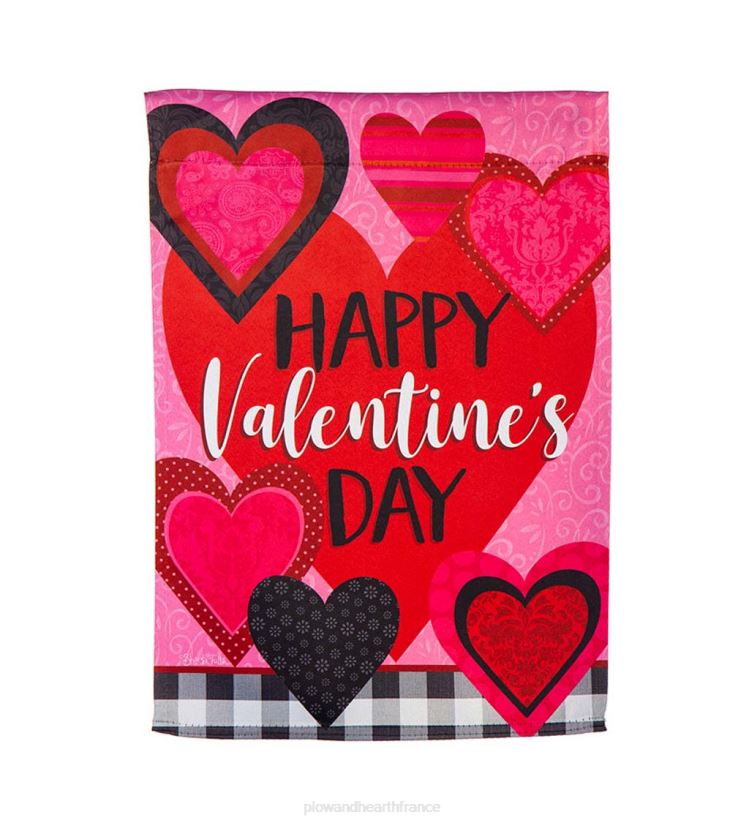 Plow & Hearth cour et jardin drapeau de jardin en daim coeurs de Saint-Valentin à motifs 0BNZ551