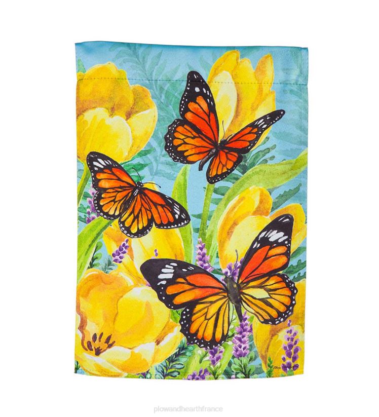 Plow & Hearth cour et jardin drapeau de jardin en daim tulipe et papillon 0BNZ554