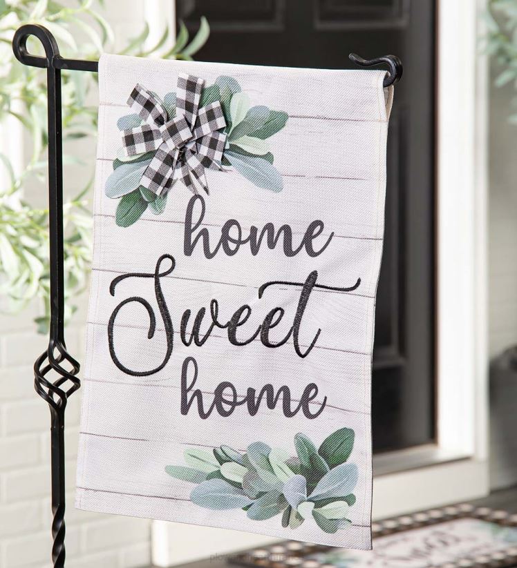 Plow & Hearth cour et jardin drapeau de jardin en toile de jute d'eucalyptus home sweet home 0BNZ553