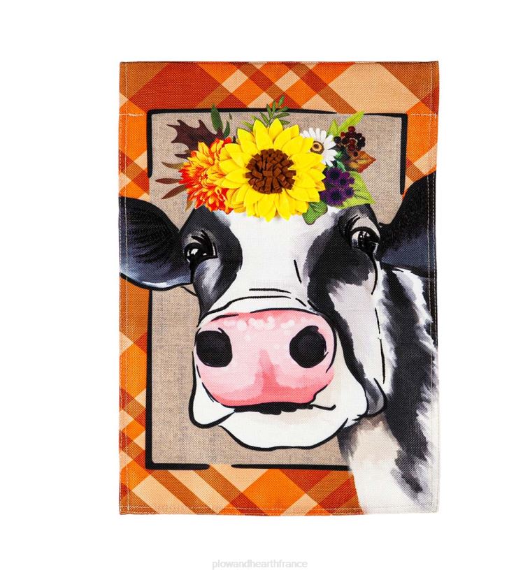 Plow & Hearth cour et jardin drapeau de jardin en toile de jute de vache d'automne 0BNZ588