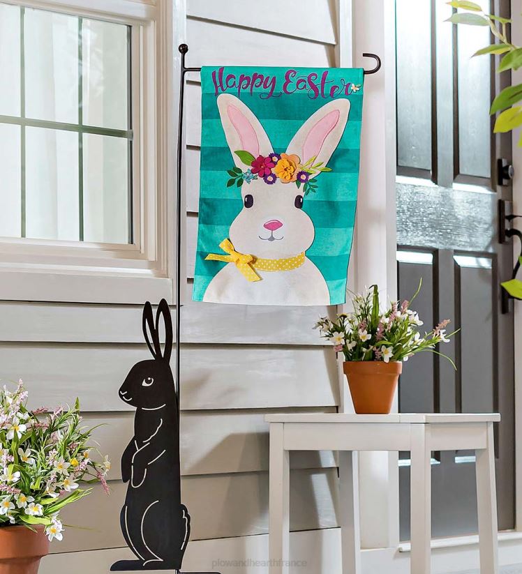 Plow & Hearth cour et jardin drapeau de jardin en toile de jute lapin de Pâques 0BNZ574