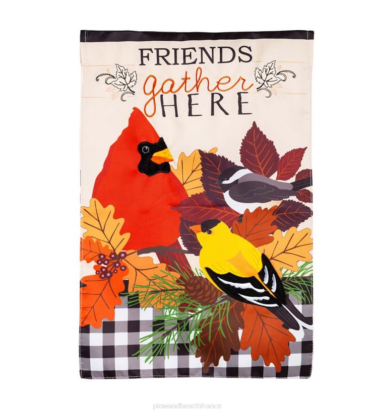Plow & Hearth cour et jardin les oiseaux chanteurs d'automne se rassemblent drapeau de jardin en applique 0BNZ564