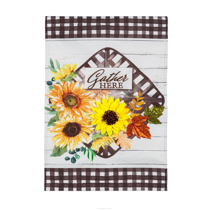 Plow & Hearth cour et jardin rassemblez-vous ici drapeau de jardin en toile de jute 0BNZ587