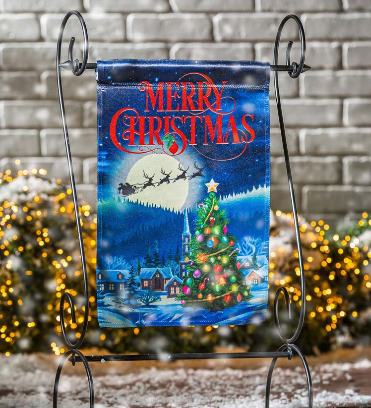 Plow & Hearth cour et jardin traîneau du père Noël sur le drapeau de jardin lustre de Noël 0BNZ114