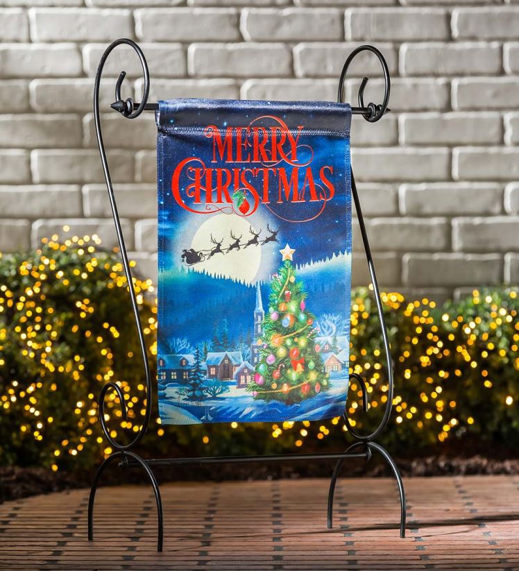 Plow & Hearth cour et jardin traîneau du père Noël sur le drapeau de jardin lustre de Noël 0BNZ114