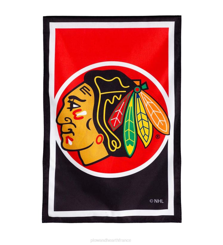 Plow & Hearth cour et jardin Drapeau de maison en toile de jute de hockey de la LNH - Blackhawks de Chicago 0BNZ631