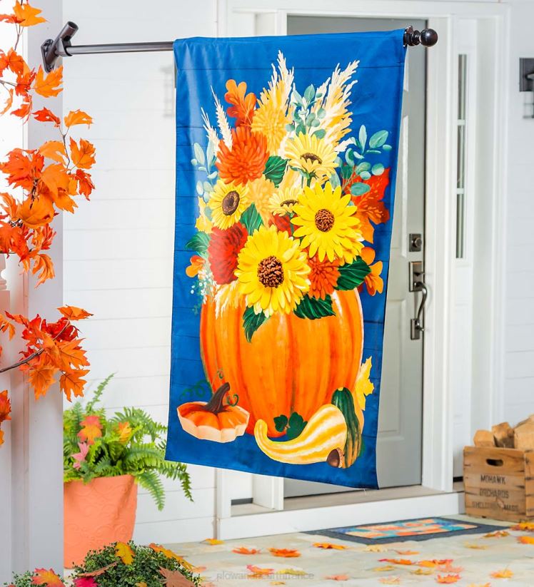 Plow & Hearth cour et jardin drapeau de maison en lin floral citrouille 0BNZ622