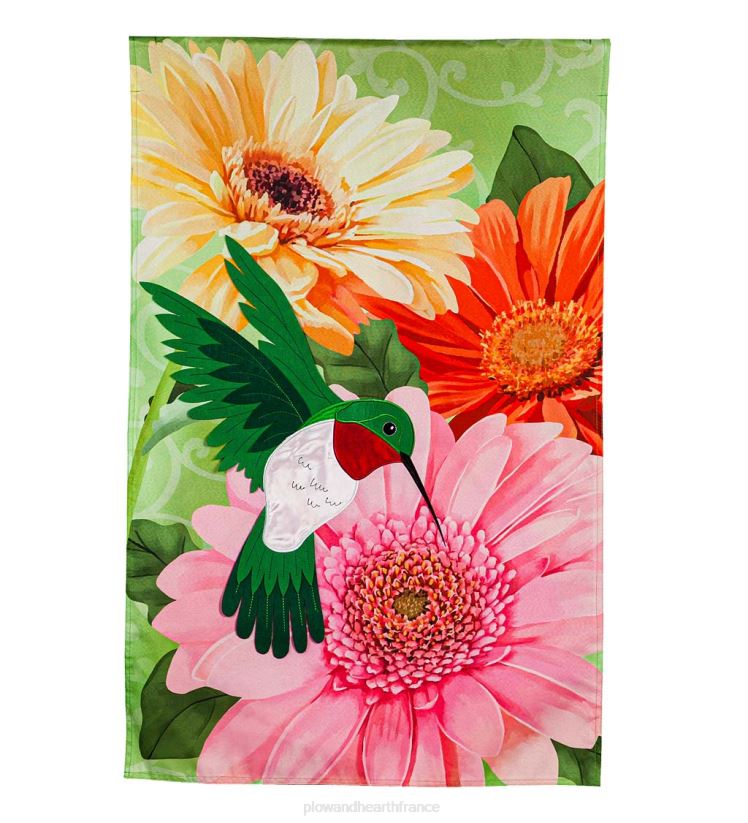 Plow & Hearth cour et jardin drapeau de maison en lin trio colibri et marguerite 0BNZ629