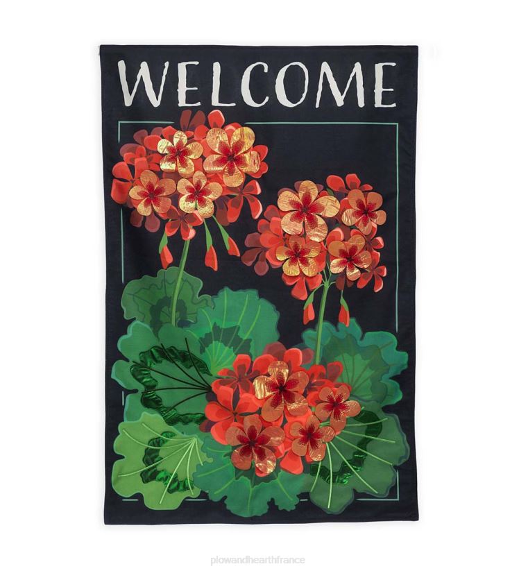 Plow & Hearth cour et jardin drapeau du domaine de bienvenue en géranium 0BNZ627