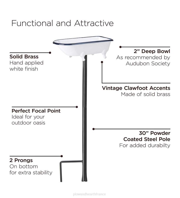 Plow & Hearth cour et jardin Bain d'oiseaux Splish Splash, laiton avec finition blanche - blanc 0BNZ847
