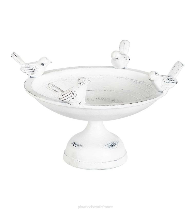 Plow & Hearth cour et jardin Bain d'oiseaux de table en métal pour oiseaux percheurs - blanc 0BNZ837