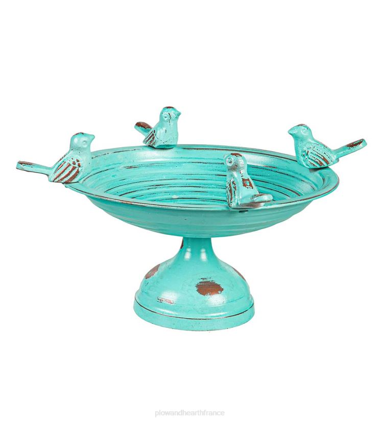 Plow & Hearth cour et jardin Bain d'oiseaux de table en métal pour oiseaux percheurs - blanc 0BNZ837