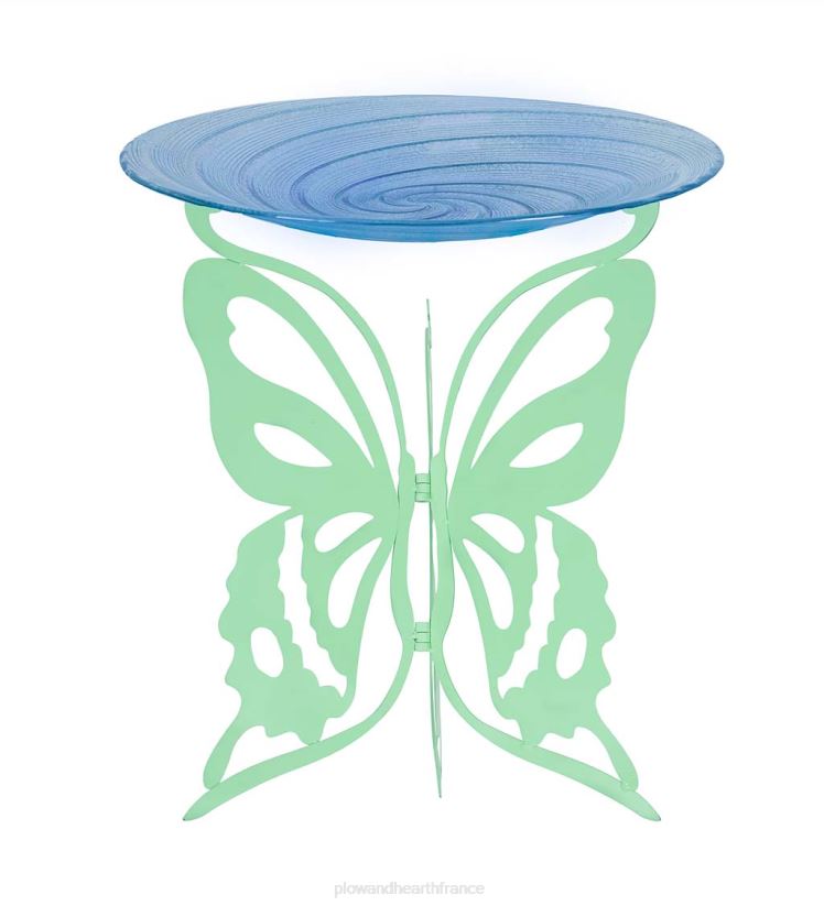 Plow & Hearth cour et jardin Bain d'oiseaux en verre avec support papillon découpé au laser 0BNZ854