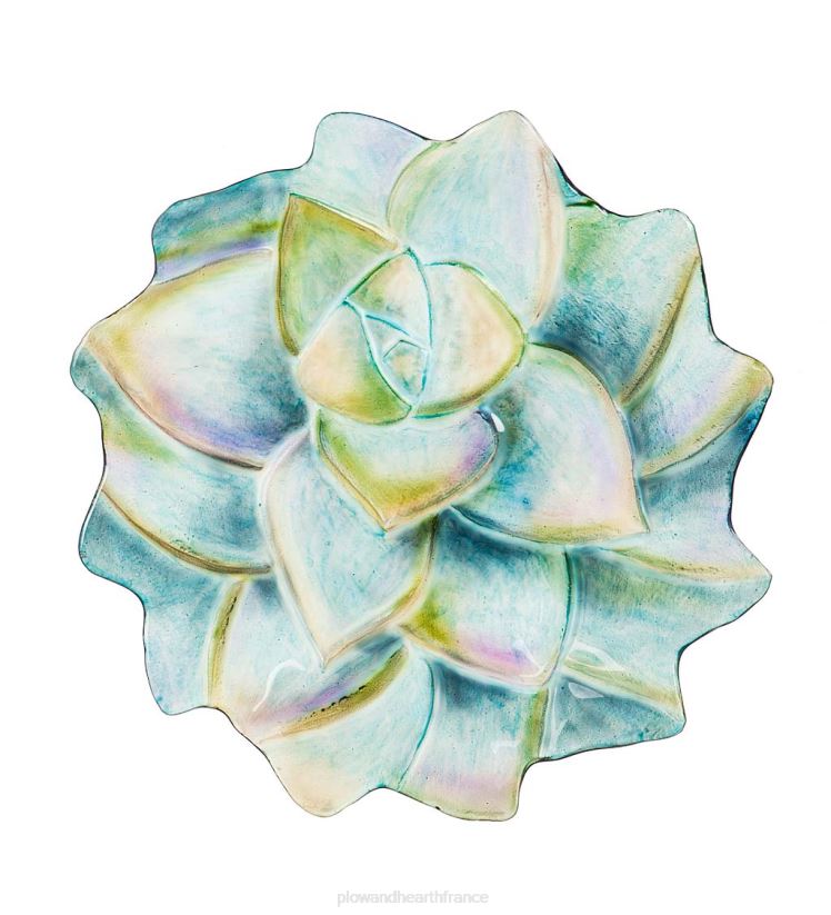 Plow & Hearth cour et jardin Bassin de bain d'oiseaux succulent en verre peint et gaufré à la main 0BNZ857