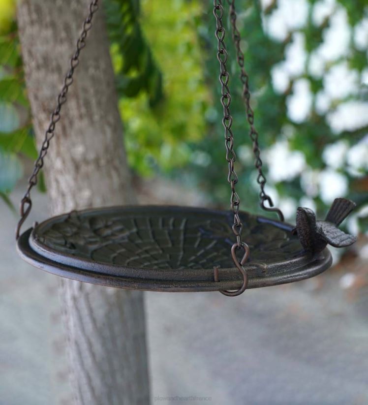 Plow & Hearth cour et jardin bain d’oiseaux en métal suspendu à motif pavé floral - rouille de cuivre 0BNZ851