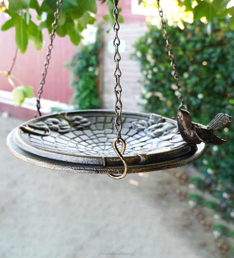 Plow & Hearth cour et jardin bain d’oiseaux en métal suspendu à motif pavé floral - rouille de cuivre 0BNZ851