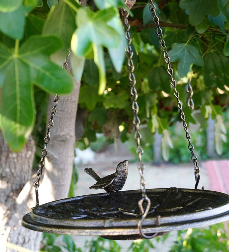 Plow & Hearth cour et jardin bain d’oiseaux en métal suspendu à motif pavé floral - rouille de cuivre 0BNZ851
