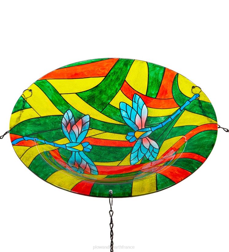 Plow & Hearth cour et jardin bain d'oiseaux à libellules en verre suspendu 0BNZ855