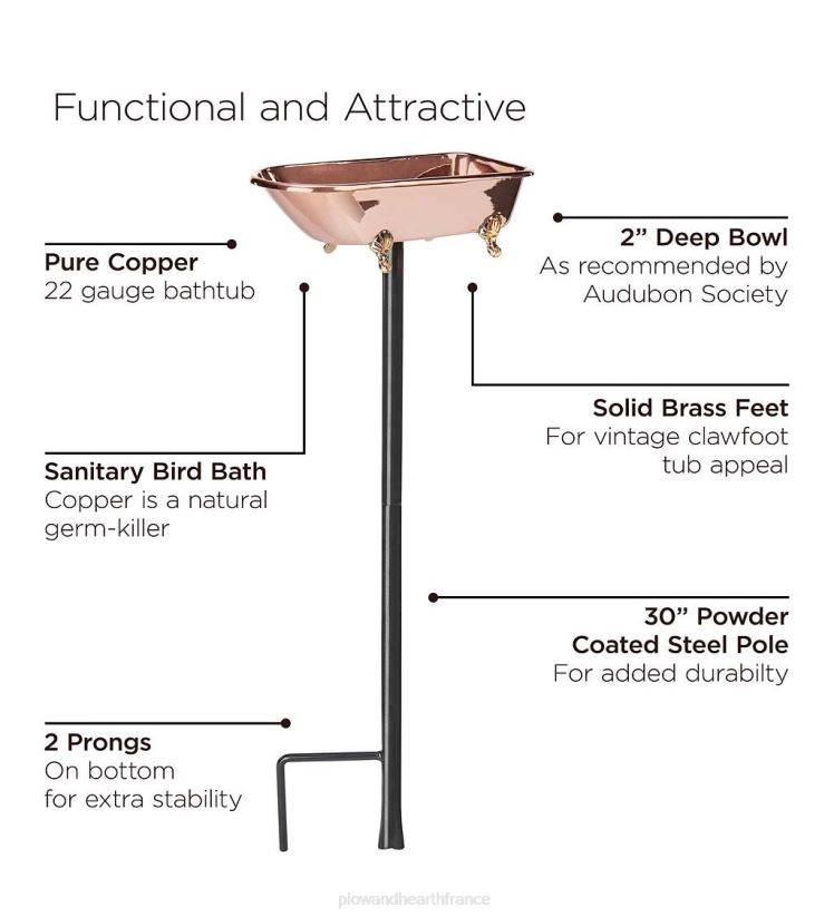 Plow & Hearth cour et jardin bain d'oiseaux splish splash, cuivre poli - cuivre 0BNZ844