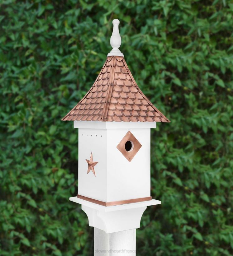 Plow & Hearth cour et jardin Nichoir blanc de style villa avec toit et accents en cuivre martelé à la main 0BNZ881