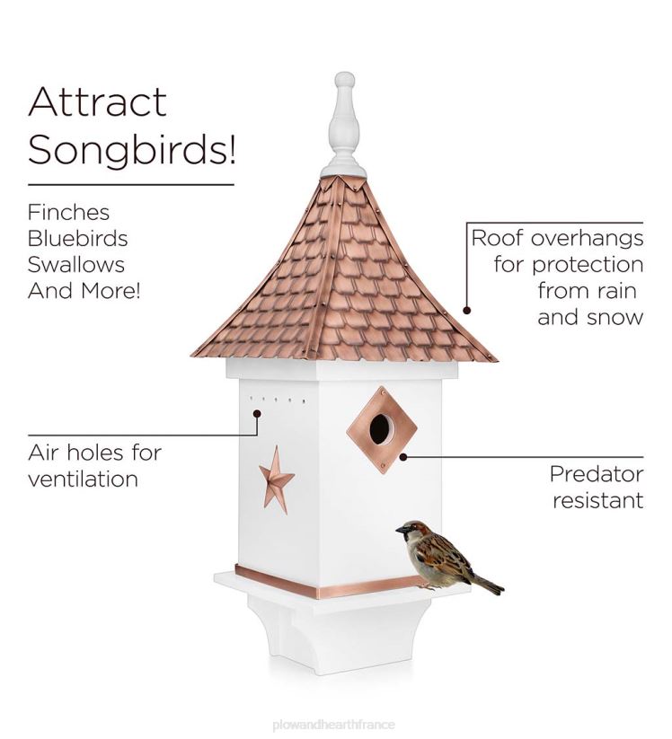 Plow & Hearth cour et jardin Nichoir blanc de style villa avec toit et accents en cuivre martelé à la main 0BNZ881