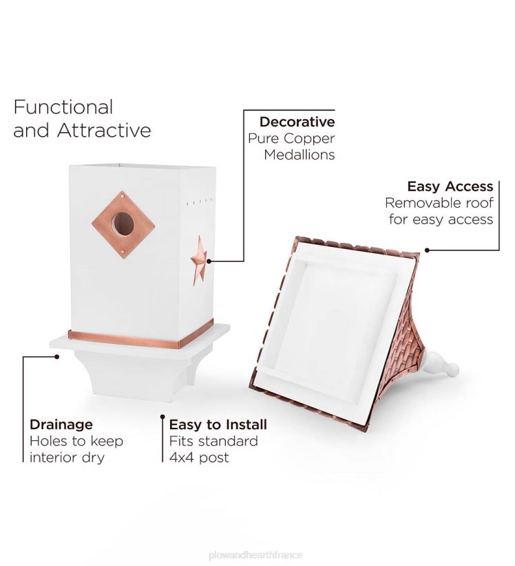 Plow & Hearth cour et jardin Nichoir blanc de style villa avec toit et accents en cuivre martelé à la main 0BNZ881