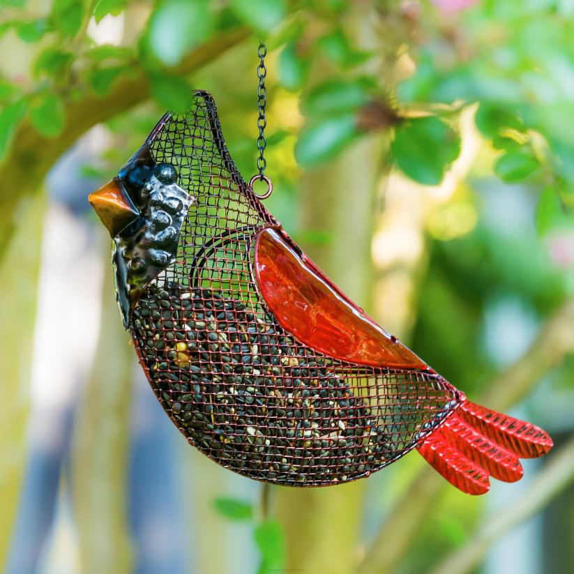 Plow & Hearth cour et jardin Mangeoire à oiseaux en maille suspendue cardinale en verre 0BNZ734