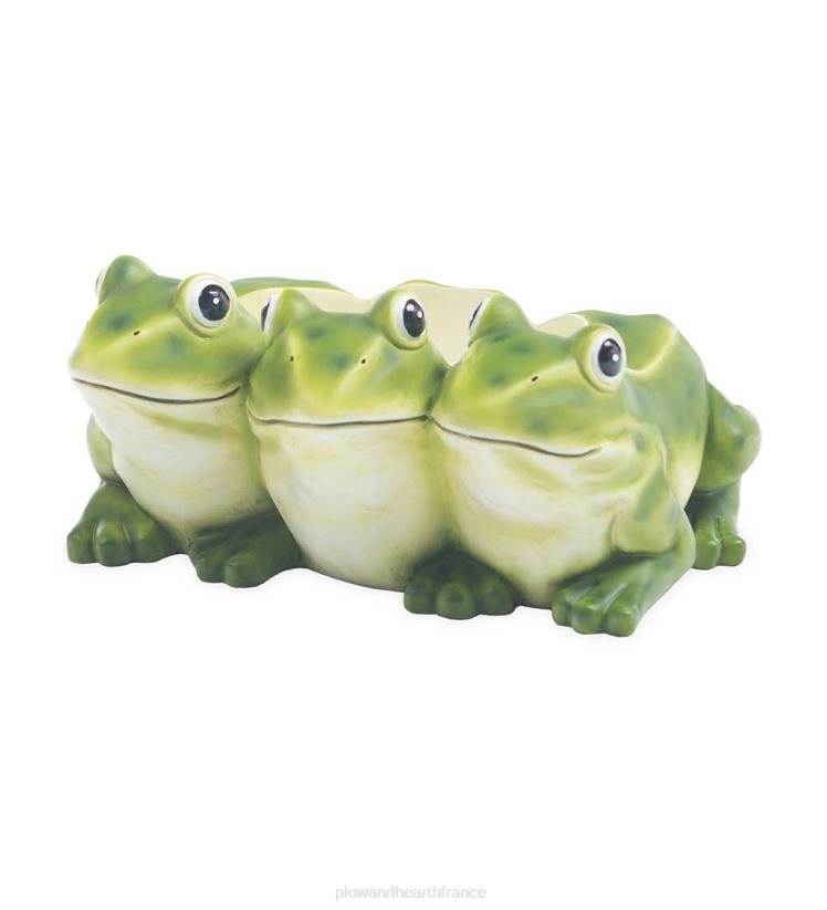 Plow & Hearth cour et jardin Jardinière triplée de grenouilles intérieure/extérieure pour fleurs ou herbes 0BNZ960